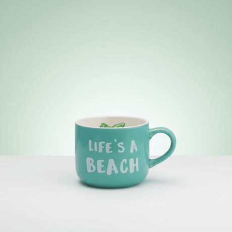 Life's A Beach Ceramic Mug with Hidden Plant Surprise — 400ml | Teal & White - Al Kabayel Discount CentreLife's A Beach Ceramic Mug with Hidden Plant Surprise — 400ml | Teal & WhiteMugsAKDCAl Kabayel Discount Centre