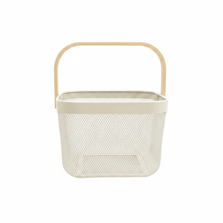 Lizhi Metal Mesh Basket with Wooden Handle — 18×24cm - Pink / Grey / Light Green / Cream - Al Kabayel Discount CentreLizhi Metal Mesh Basket with Wooden Handle — 18×24cm - Pink / Grey / Light Green / CreamOrganizers & AccessoriesLIZHIAl Kabayel Discount Centre