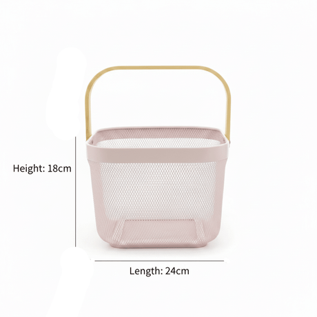 Lizhi Metal Mesh Basket with Wooden Handle — 18×24cm - Pink / Grey / Light Green / Cream - Al Kabayel Discount CentreLizhi Metal Mesh Basket with Wooden Handle — 18×24cm - Pink / Grey / Light Green / CreamOrganizers & AccessoriesLIZHIAl Kabayel Discount Centre