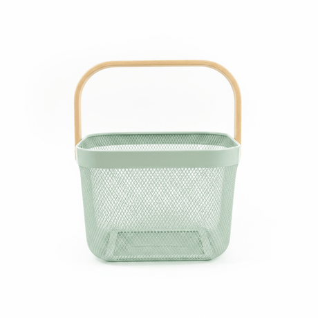 Lizhi Metal Mesh Basket with Wooden Handle — 18×24cm - Pink / Grey / Light Green / Cream - Al Kabayel Discount CentreLizhi Metal Mesh Basket with Wooden Handle — 18×24cm - Pink / Grey / Light Green / CreamOrganizers & AccessoriesLIZHIAl Kabayel Discount Centre