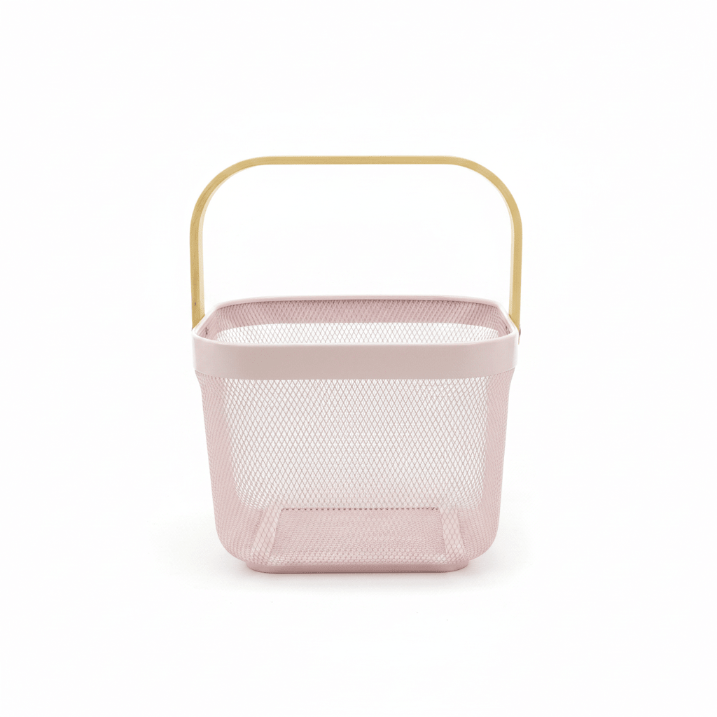 Lizhi Metal Mesh Basket with Wooden Handle — 18×24cm - Pink / Grey / Light Green / Cream - Al Kabayel Discount CentreLizhi Metal Mesh Basket with Wooden Handle — 18×24cm - Pink / Grey / Light Green / CreamOrganizers & AccessoriesLIZHIAl Kabayel Discount Centre