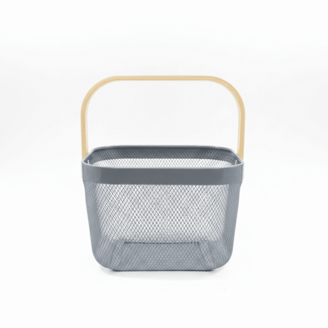 Lizhi Metal Mesh Basket with Wooden Handle — 18×24cm - Pink / Grey / Light Green / Cream - Al Kabayel Discount CentreLizhi Metal Mesh Basket with Wooden Handle — 18×24cm - Pink / Grey / Light Green / CreamOrganizers & AccessoriesLIZHIAl Kabayel Discount Centre