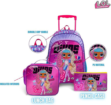 LOL Surprise OMG Divas 3 - in - 1 School Set Inccludes 18" Trolley Bag, Lunch Bag, Pencil Case - Al Kabayel Discount CentreLOL Surprise OMG Divas 3 - in - 1 School Set Inccludes 18" Trolley Bag, Lunch Bag, Pencil CaseSchool BagsLOL SURPRISEAl Kabayel Discount Centre