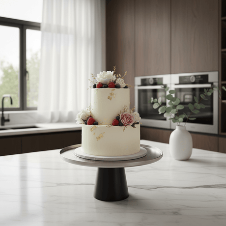 Luhpar Black Wooden Footed Brushed Silver Stainless Steel Cake Stand - 11×21 cm - Al Kabayel Discount CentreLuhpar Black Wooden Footed Brushed Silver Stainless Steel Cake Stand - 11×21 cmServing TraysLUHPARAl Kabayel Discount Centre