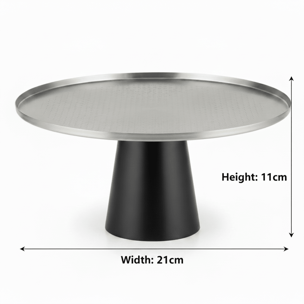 Luhpar Black Wooden Footed Brushed Silver Stainless Steel Cake Stand - 11×21 cm - Al Kabayel Discount CentreLuhpar Black Wooden Footed Brushed Silver Stainless Steel Cake Stand - 11×21 cmServing TraysLUHPARAl Kabayel Discount Centre