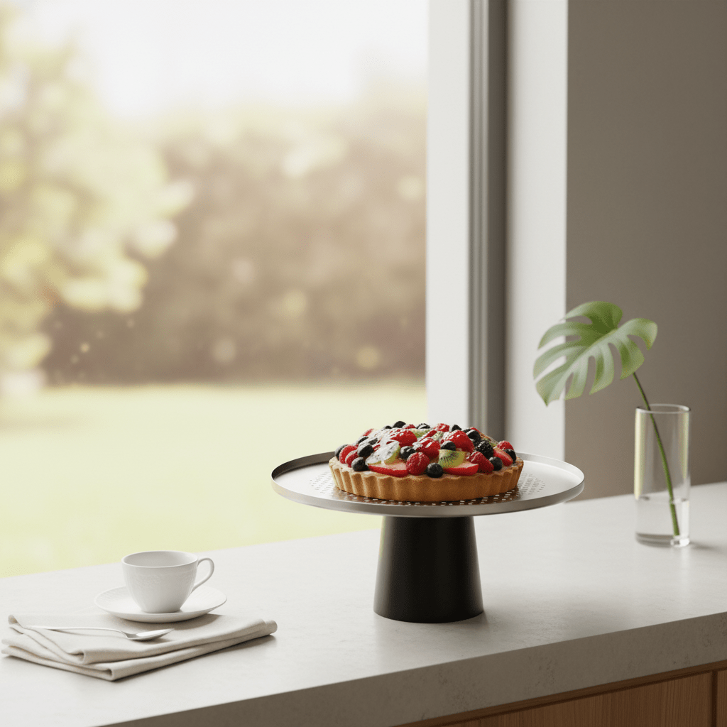 Luhpar Black Wooden Footed Brushed Silver Stainless Steel Cake Stand - 11×21 cm - Al Kabayel Discount CentreLuhpar Black Wooden Footed Brushed Silver Stainless Steel Cake Stand - 11×21 cmServing TraysLUHPARAl Kabayel Discount Centre