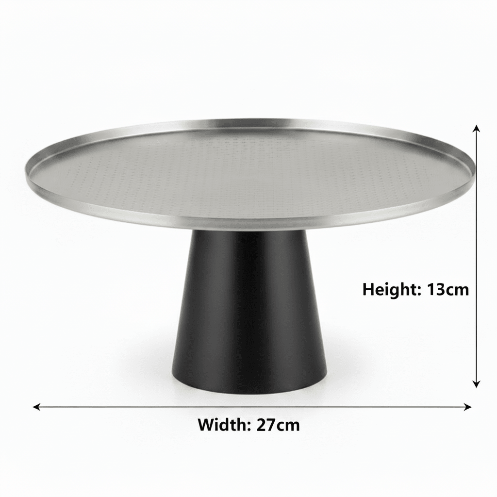 Luhpar Black Wooden Footed Brushed Silver Stainless Steel Cake Stand - 13×27 cm - Al Kabayel Discount CentreLuhpar Black Wooden Footed Brushed Silver Stainless Steel Cake Stand - 13×27 cmServing TraysLUHPARAl Kabayel Discount Centre
