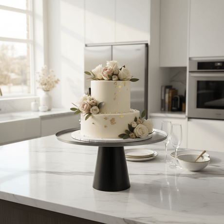 Luhpar Black Wooden Footed Brushed Silver Stainless Steel Cake Stand - 15×30 cm - Al Kabayel Discount CentreLuhpar Black Wooden Footed Brushed Silver Stainless Steel Cake Stand - 15×30 cmServing TraysLUHPARAl Kabayel Discount Centre