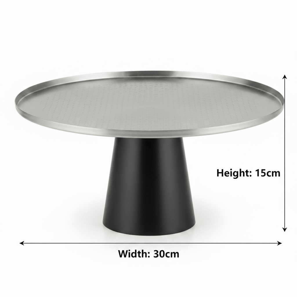 Luhpar Black Wooden Footed Brushed Silver Stainless Steel Cake Stand - 15×30 cm - Al Kabayel Discount CentreLuhpar Black Wooden Footed Brushed Silver Stainless Steel Cake Stand - 15×30 cmServing TraysLUHPARAl Kabayel Discount Centre