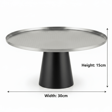 Luhpar Black Wooden Footed Brushed Silver Stainless Steel Cake Stand - 15×30 cm - Al Kabayel Discount CentreLuhpar Black Wooden Footed Brushed Silver Stainless Steel Cake Stand - 15×30 cmServing TraysLUHPARAl Kabayel Discount Centre