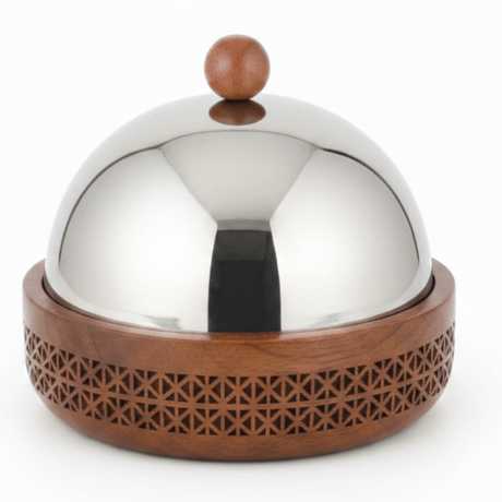 Luhpar Brown Wooden Bowl with Stainless Steel Dome Lid - 20×22cm - Al Kabayel Discount CentreLuhpar Brown Wooden Bowl with Stainless Steel Dome Lid - 20×22cmBowlsLUHPARAl Kabayel Discount Centre