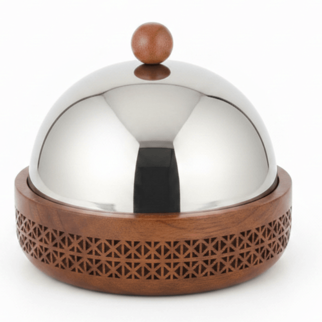 Luhpar Brown Wooden Bowl with Stainless Steel Dome Lid - 20×22cm - Al Kabayel Discount CentreLuhpar Brown Wooden Bowl with Stainless Steel Dome Lid - 20×22cmBowlsLUHPARAl Kabayel Discount Centre