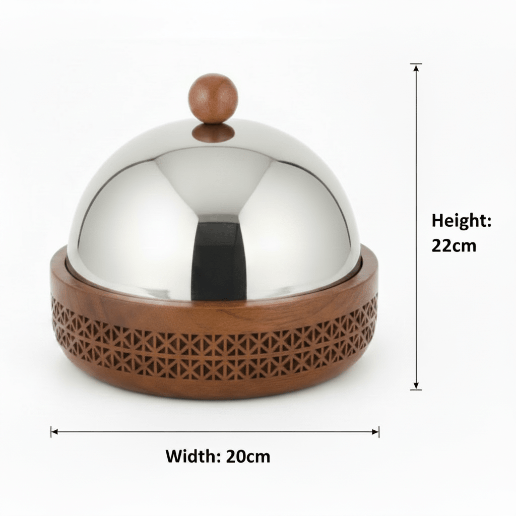 Luhpar Brown Wooden Bowl with Stainless Steel Dome Lid - 20×22cm - Al Kabayel Discount CentreLuhpar Brown Wooden Bowl with Stainless Steel Dome Lid - 20×22cmBowlsLUHPARAl Kabayel Discount Centre