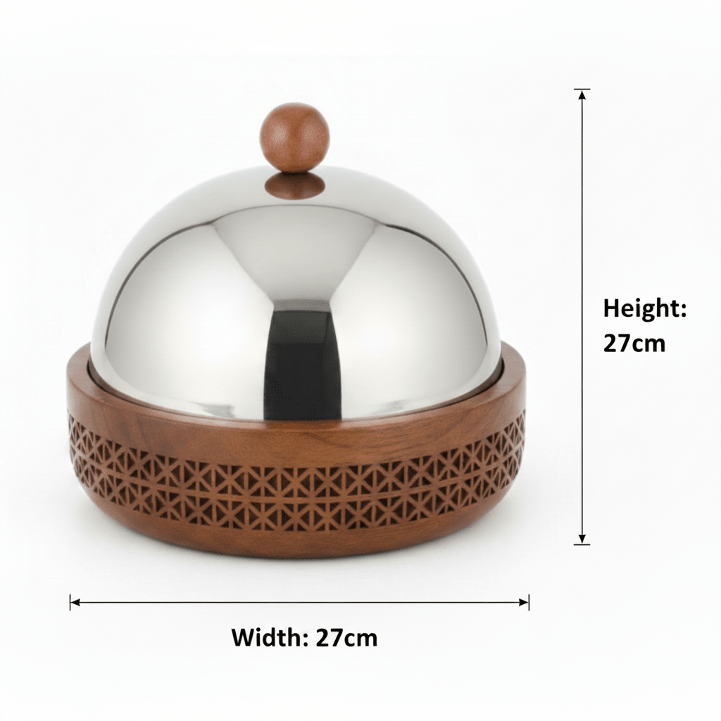 Luhpar Brown Wooden Bowl with Stainless Steel Dome Lid | 27×27 cm - Al Kabayel Discount CentreLuhpar Brown Wooden Bowl with Stainless Steel Dome Lid | 27×27 cmBowlsLUHPARAl Kabayel Discount Centre