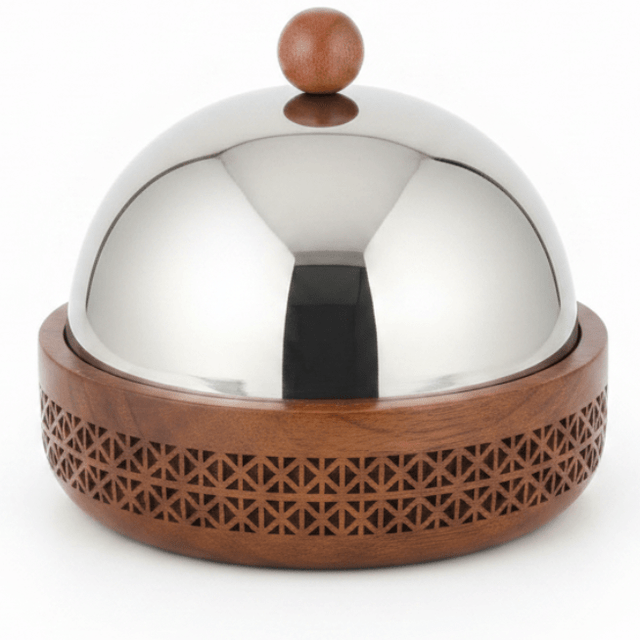 Luhpar Brown Wooden Bowl with Stainless Steel Dome Lid | 27×27 cm - Al Kabayel Discount CentreLuhpar Brown Wooden Bowl with Stainless Steel Dome Lid | 27×27 cmBowlsLUHPARAl Kabayel Discount Centre