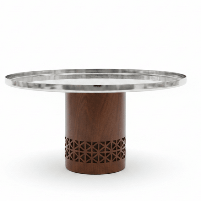 Luhpar Brown Wooden Footed Silver Stainless Steel Cake Stand - 20×12 cm - Al Kabayel Discount CentreLuhpar Brown Wooden Footed Silver Stainless Steel Cake Stand - 20×12 cmServing TraysLUHPARAl Kabayel Discount Centre