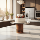 Luhpar Brown Wooden Footed Silver Stainless Steel Cake Stand - 27×14cm - Al Kabayel Discount CentreLuhpar Brown Wooden Footed Silver Stainless Steel Cake Stand - 27×14cmServing TraysLUHPARAl Kabayel Discount Centre