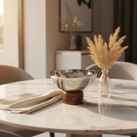 Luhpar Brown Wooden Footed Silver Stainless Steel Serving Bowl - 13×18 cm - Al Kabayel Discount CentreLuhpar Brown Wooden Footed Silver Stainless Steel Serving Bowl - 13×18 cmBowlsLUHPARAl Kabayel Discount Centre