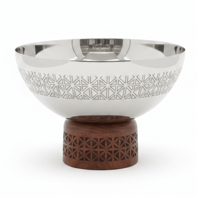 Luhpar Brown Wooden Footed Silver Stainless Steel Serving Bowl - 13×18 cm - Al Kabayel Discount CentreLuhpar Brown Wooden Footed Silver Stainless Steel Serving Bowl - 13×18 cmBowlsLUHPARAl Kabayel Discount Centre