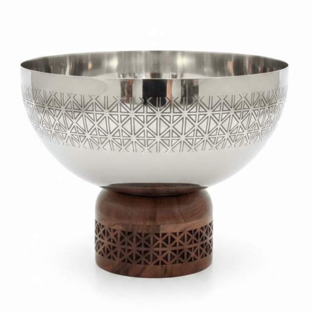 Luhpar Brown Wooden Footed Silver Stainless Steel Serving Bowl - 16×20 cm - Al Kabayel Discount CentreLuhpar Brown Wooden Footed Silver Stainless Steel Serving Bowl - 16×20 cmBowlsLUHPARAl Kabayel Discount Centre