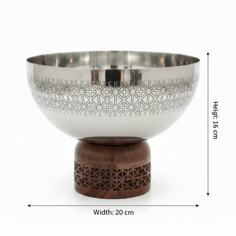 Luhpar Brown Wooden Footed Silver Stainless Steel Serving Bowl - 16×20 cm - Al Kabayel Discount CentreLuhpar Brown Wooden Footed Silver Stainless Steel Serving Bowl - 16×20 cmBowlsLUHPARAl Kabayel Discount Centre