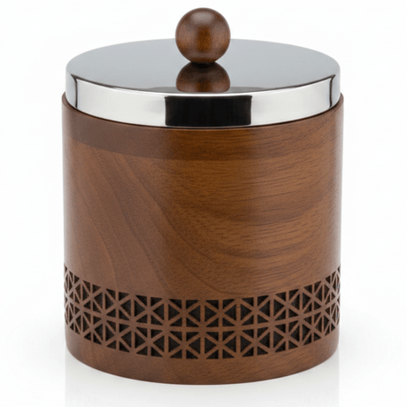 Luhpar Brown Wooden Jar with Silver Stainless Steel Lid — 12×12cm - Al Kabayel Discount CentreLuhpar Brown Wooden Jar with Silver Stainless Steel Lid — 12×12cmJars & Food SaversLUHPARAl Kabayel Discount Centre
