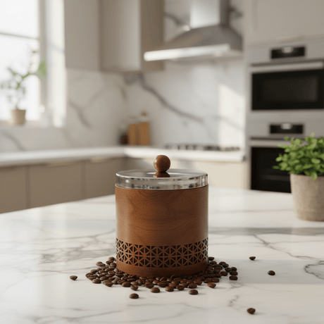 Luhpar Brown Wooden Jar with Silver Stainless Steel Lid — 12×12cm - Al Kabayel Discount CentreLuhpar Brown Wooden Jar with Silver Stainless Steel Lid — 12×12cmJars & Food SaversLUHPARAl Kabayel Discount Centre