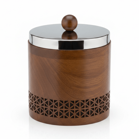 Luhpar Brown Wooden Jar with Silver Stainless Steel Lid — 13×13cm - Al Kabayel Discount CentreLuhpar Brown Wooden Jar with Silver Stainless Steel Lid — 13×13cmJars & Food SaversLUHPARAl Kabayel Discount Centre
