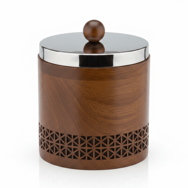 Luhpar Brown Wooden Jar with Silver Stainless Steel Lid — 13×13cm - Al Kabayel Discount CentreLuhpar Brown Wooden Jar with Silver Stainless Steel Lid — 13×13cmJars & Food SaversLUHPARAl Kabayel Discount Centre