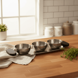 Luhpar Brushed Silver Stainless Steel Serving Tray with 3 Bowls & Black Wooden Handles - 35×15×10 cm - Al Kabayel Discount CentreLuhpar Brushed Silver Stainless Steel Serving Tray with 3 Bowls & Black Wooden Handles - 35×15×10 cmServing TraysLUHPARAl Kabayel Discount Centre