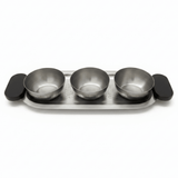 Luhpar Brushed Silver Stainless Steel Serving Tray with 3 Bowls & Black Wooden Handles - 35×15×10 cm - Al Kabayel Discount CentreLuhpar Brushed Silver Stainless Steel Serving Tray with 3 Bowls & Black Wooden Handles - 35×15×10 cmServing TraysLUHPARAl Kabayel Discount Centre