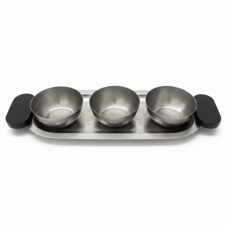 Luhpar Brushed Silver Stainless Steel Serving Tray with 3 Bowls & Black Wooden Handles - 35×15×10 cm - Al Kabayel Discount CentreLuhpar Brushed Silver Stainless Steel Serving Tray with 3 Bowls & Black Wooden Handles - 35×15×10 cmServing TraysLUHPARAl Kabayel Discount Centre