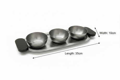 Luhpar Brushed Silver Stainless Steel Serving Tray with 3 Bowls & Black Wooden Handles - 35×15×10 cm - Al Kabayel Discount CentreLuhpar Brushed Silver Stainless Steel Serving Tray with 3 Bowls & Black Wooden Handles - 35×15×10 cmServing TraysLUHPARAl Kabayel Discount Centre