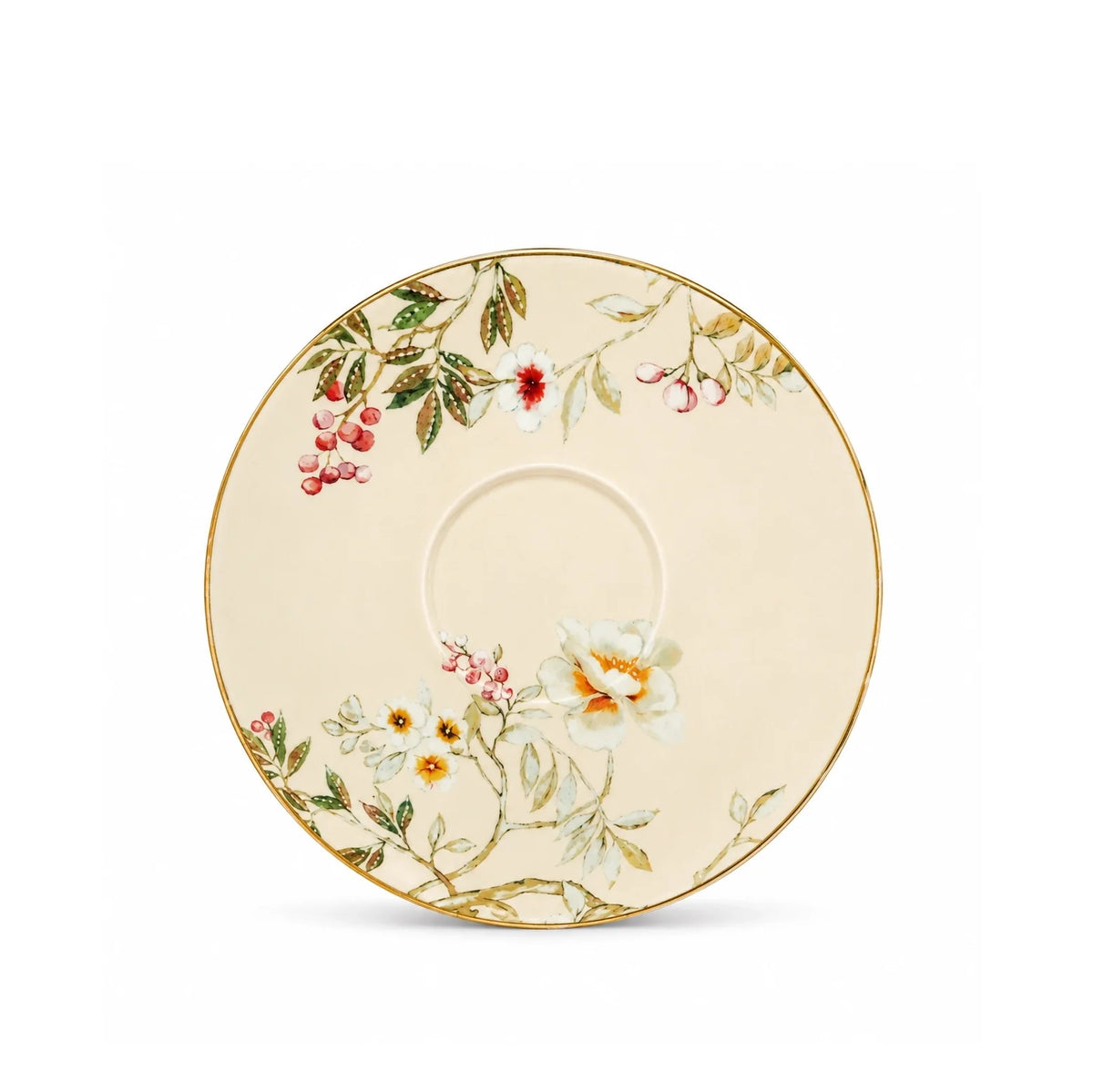 Luhpar Chinoserie Floral Ceramic Cup & Saucer – 220 ml – Gold Decal Design AM-015