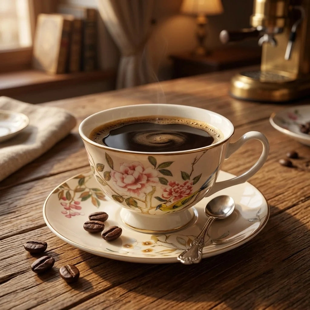 Luhpar Chinoserie Floral Ceramic Cup & Saucer – 220 ml – Gold Decal Design AM-015
