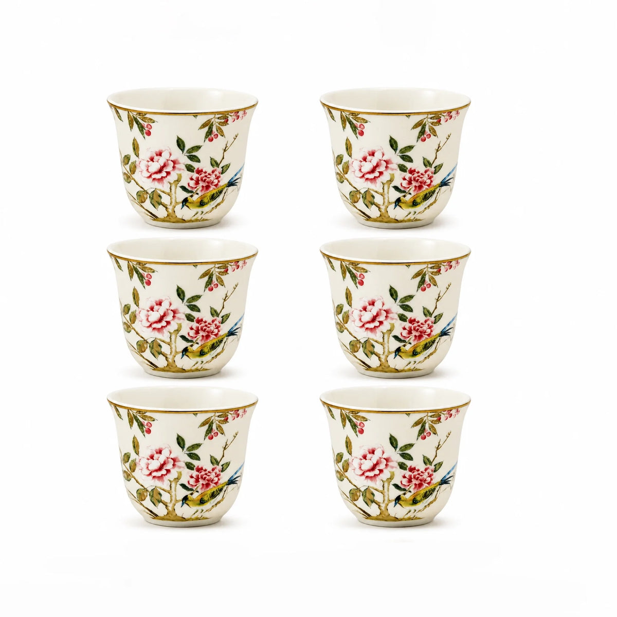 Luhpar Chinoserie Floral Tea & Cawa Cup Set – 18-Piece – Gold Decal Design  AM-017