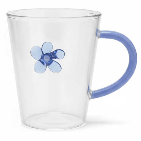 Luhpar Decorative Blue Flower Design Clear Glass Mug with Handle for Gift Purpose 300ml - Al Kabayel Discount CentreLuhpar Decorative Blue Flower Design Clear Glass Mug with Handle for Gift Purpose 300mlMugsLUHPARAl Kabayel Discount Centre