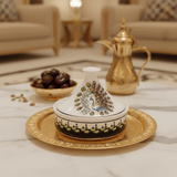 Luhpar Decorative Ceramic Sugar Pot with Peacock Artwork and Lid for Stylish Food Presentation – 15×15 cm - Al Kabayel Discount CentreLuhpar Decorative Ceramic Sugar Pot with Peacock Artwork and Lid for Stylish Food Presentation – 15×15 cmJars & Food SaversLUHPARAl Kabayel Discount Centre