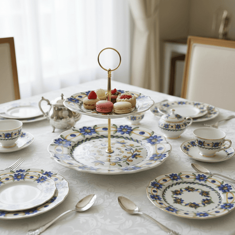 Luhpar Elegant Two - Tier White Ceramic Cake Stand with Blue Floral Pattern – 8 + 11 Inch Display Stand - Al Kabayel Discount CentreLuhpar Elegant Two - Tier White Ceramic Cake Stand with Blue Floral Pattern – 8 + 11 Inch Display StandServing TraysLUHPARAl Kabayel Discount Centre