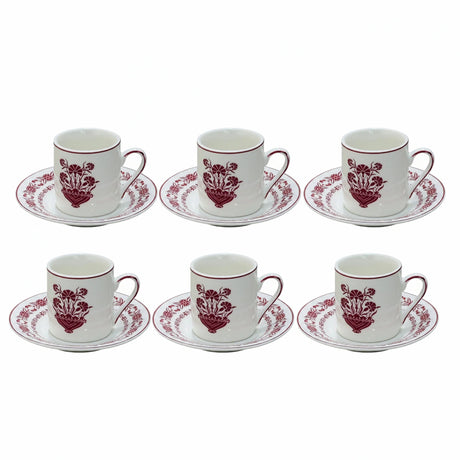 Luhpar EM - 006 Coffee Cup & Saucer Set with Red Rim – 12 - Piece Set – White with Red Floral Design - Al Kabayel Discount CentreLuhpar EM - 006 Coffee Cup & Saucer Set with Red Rim – 12 - Piece Set – White with Red Floral DesignTea SetsLUHPARAl Kabayel Discount Centre