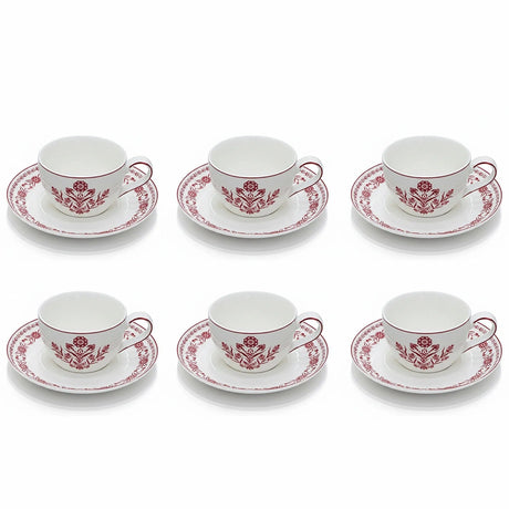 Luhpar EM - 008 Milk Cup & Saucer Set with Red Rim – 12 - Piece Set – White with Red Floral Design - Al Kabayel Discount CentreLuhpar EM - 008 Milk Cup & Saucer Set with Red Rim – 12 - Piece Set – White with Red Floral DesignTea SetsLUHPARAl Kabayel Discount Centre