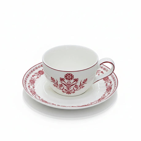 Luhpar EM - 008 Milk Cup & Saucer Set with Red Rim – 12 - Piece Set – White with Red Floral Design - Al Kabayel Discount CentreLuhpar EM - 008 Milk Cup & Saucer Set with Red Rim – 12 - Piece Set – White with Red Floral DesignTea SetsLUHPARAl Kabayel Discount Centre