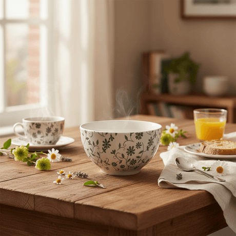 Luhpar Floral Classic Ceramic Bowl – 14.1 cm / 680 ml (White with Green Floral Design) - Al Kabayel Discount CentreLuhpar Floral Classic Ceramic Bowl – 14.1 cm / 680 ml (White with Green Floral Design)BowlsLUHPARAl Kabayel Discount Centre