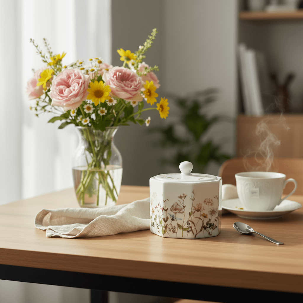 Luhpar Floral Design Ceramic Sugar Pot – 10 oz, White Tabletop Storage Jar - Al Kabayel Discount CentreLuhpar Floral Design Ceramic Sugar Pot – 10 oz, White Tabletop Storage JarJars & Food SaversLUHPARAl Kabayel Discount Centre