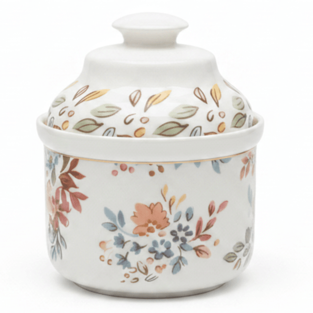 Luhpar Floral White Ceramic Sugar Pot with Decorative Lid for Tea, Coffee and Table Serving – 10 cm - Al Kabayel Discount CentreLuhpar Floral White Ceramic Sugar Pot with Decorative Lid for Tea, Coffee and Table Serving – 10 cmJars & Food SaversLUHPARAl Kabayel Discount Centre