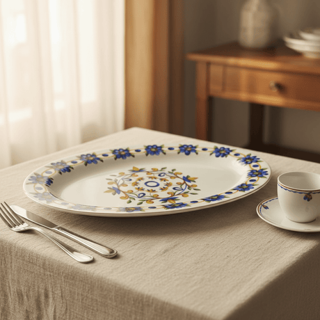 Luhpar Large White Ceramic Oval Serving Platter with Blue Floral Design – 14 Inch Tableware Dish - Al Kabayel Discount CentreLuhpar Large White Ceramic Oval Serving Platter with Blue Floral Design – 14 Inch Tableware DishPlatesLUHPARAl Kabayel Discount Centre