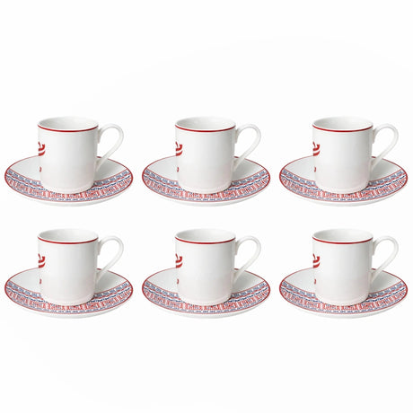 Luhpar M24074/ZBA12/D25110 Ceramic Coffee Cup & Saucer Set – 12 - Piece – 100 ml – Red & Blue Arabic Pattern - Al Kabayel Discount CentreLuhpar M24074/ZBA12/D25110 Ceramic Coffee Cup & Saucer Set – 12 - Piece – 100 ml – Red & Blue Arabic PatternTea SetsLUHPARAl Kabayel Discount Centre