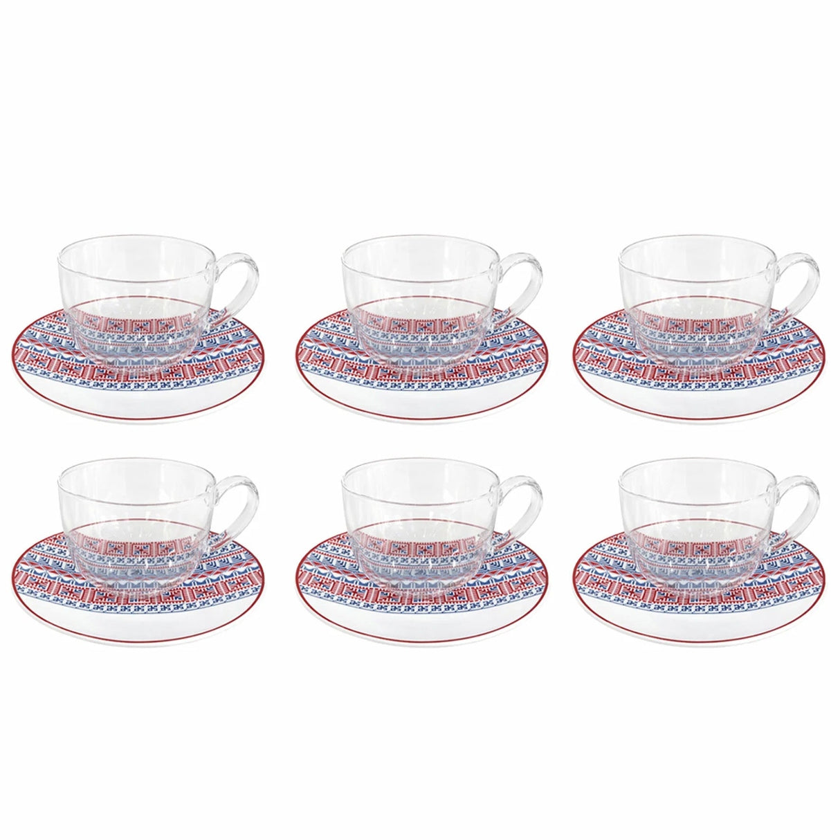 Luhpar M25074/CBA6/D25110 Tea Glass Cup & Saucer Set – 6 - Piece – 180 ml – Red & Blue Arabic Pattern - Al Kabayel Discount CentreLuhpar M25074/CBA6/D25110 Tea Glass Cup & Saucer Set – 6 - Piece – 180 ml – Red & Blue Arabic PatternTea SetsLUHPARAl Kabayel Discount Centre