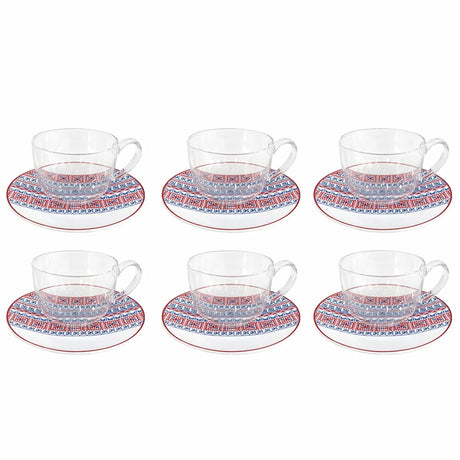 Luhpar M25074/CBA6/D25110 Tea Glass Cup & Saucer Set – 6 - Piece – 180 ml – Red & Blue Arabic Pattern - Al Kabayel Discount CentreLuhpar M25074/CBA6/D25110 Tea Glass Cup & Saucer Set – 6 - Piece – 180 ml – Red & Blue Arabic PatternTea SetsLUHPARAl Kabayel Discount Centre