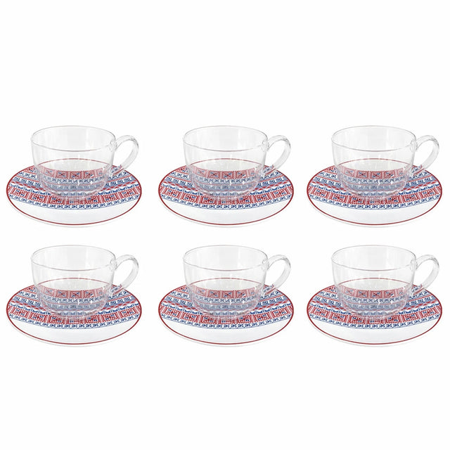 Luhpar M25074/CBA6/D25110 Tea Glass Cup & Saucer Set – 6 - Piece – 180 ml – Red & Blue Arabic Pattern - Al Kabayel Discount CentreLuhpar M25074/CBA6/D25110 Tea Glass Cup & Saucer Set – 6 - Piece – 180 ml – Red & Blue Arabic PatternTea SetsLUHPARAl Kabayel Discount Centre